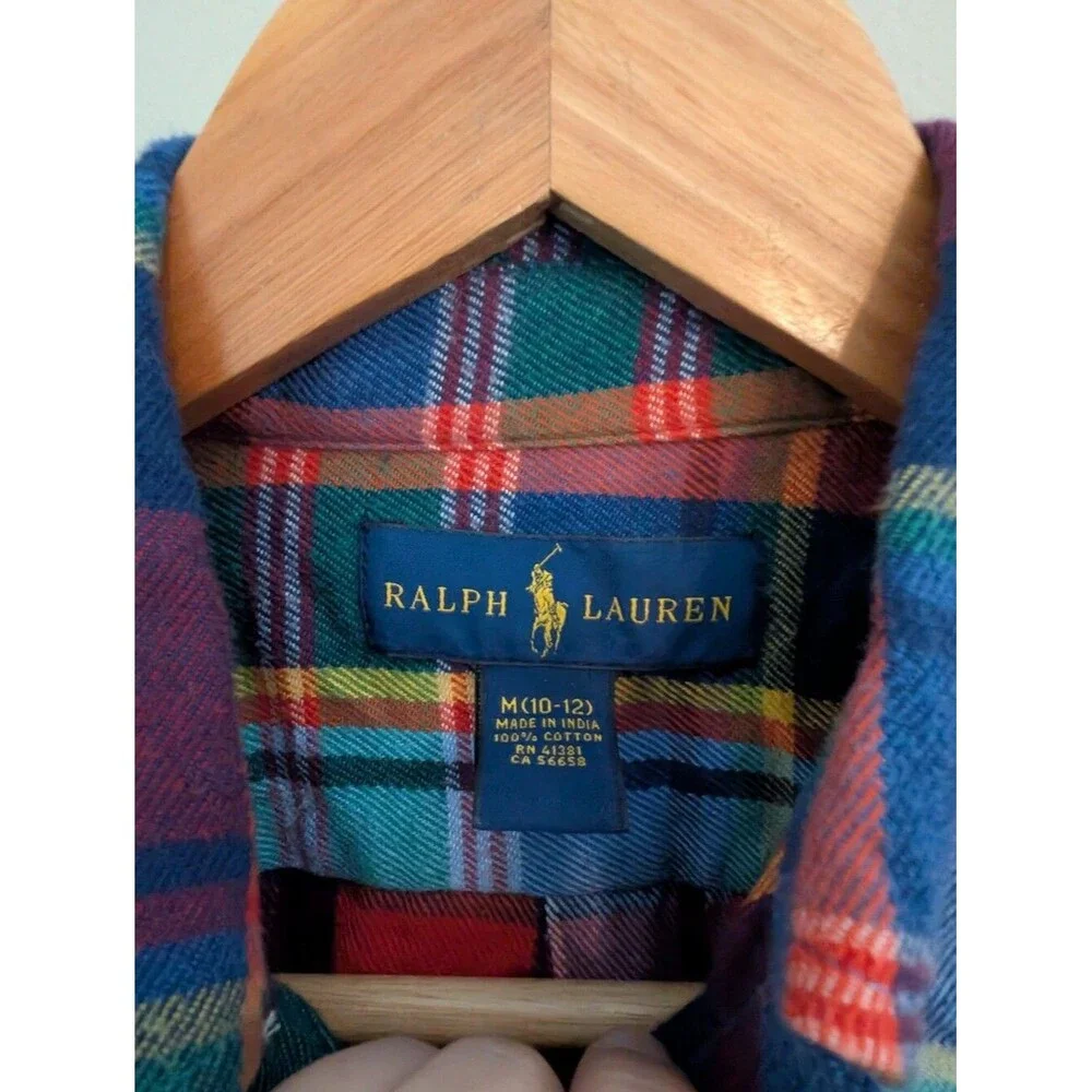 Ralph Lauren Boys Heritage Button Down Flannel Polo Shirt Size M